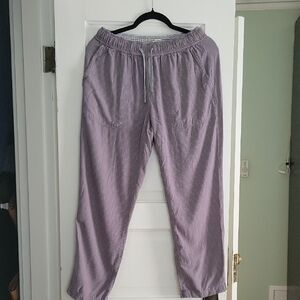 Bridge & Burn Women's Grey Striped Linen Drawstring Pants - M